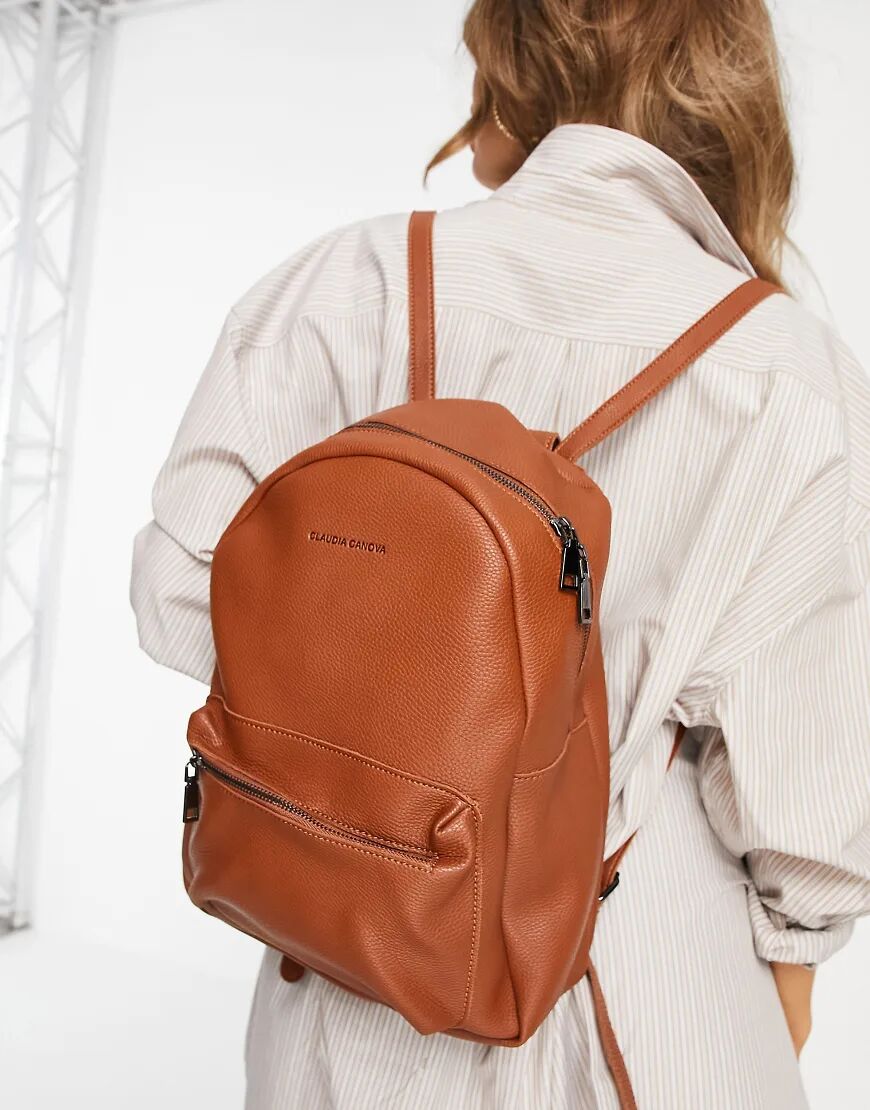 Claudia Canova zip pocket backpack in tan-Brown  Brown