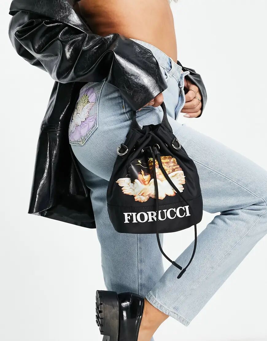 Fiorucci pouch cross body mini bag with angel graphic-Black  Black