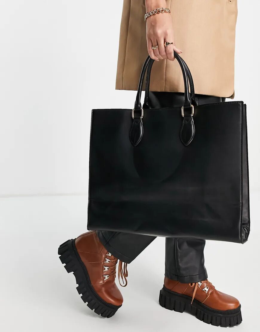 French Connection square top handle tote in black  Black