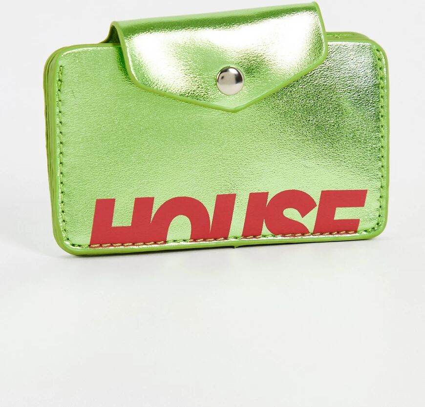 House of Holland card holder in metallic green  Green