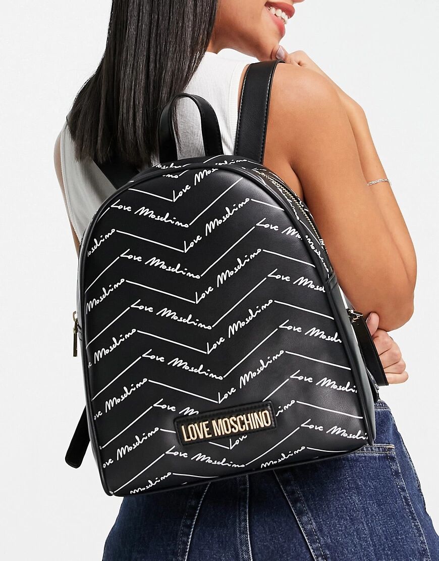 Love Moschino all over logo backpack in black  Black