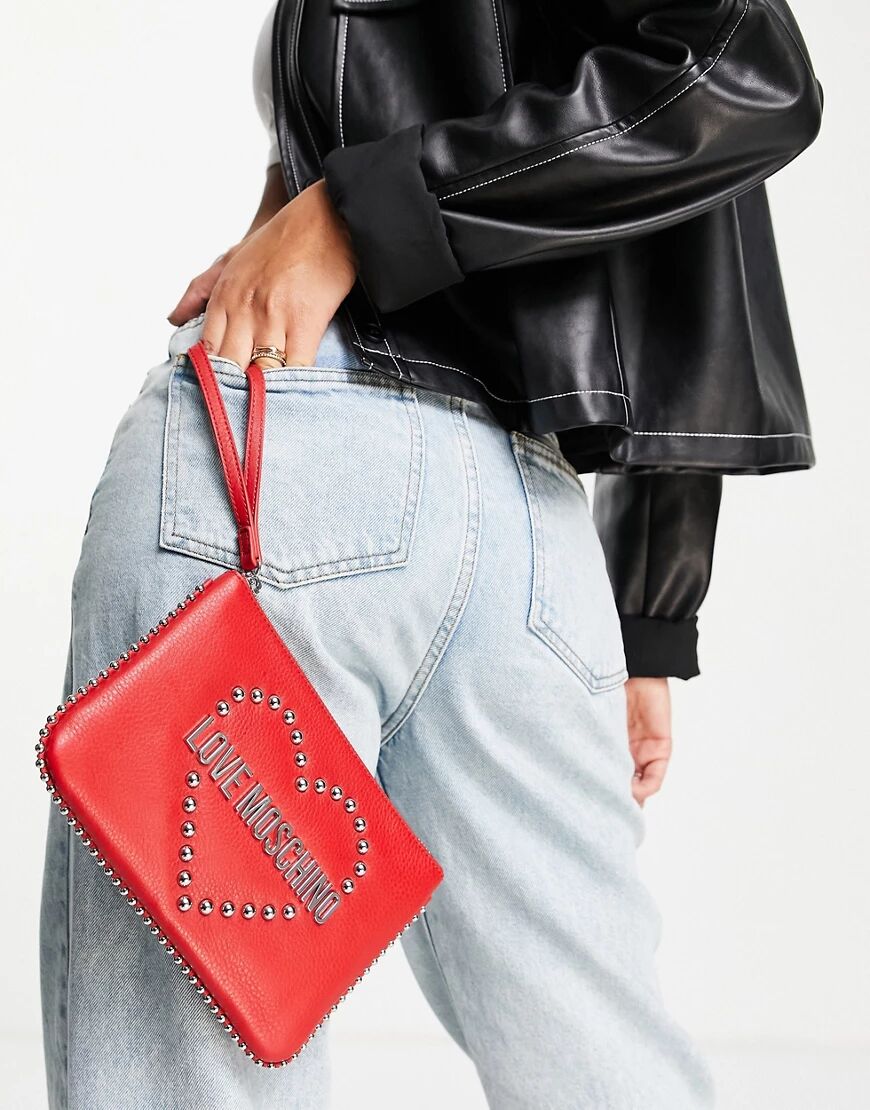 Love Moschino heart logo wrist strap crossbody bag in red  Red