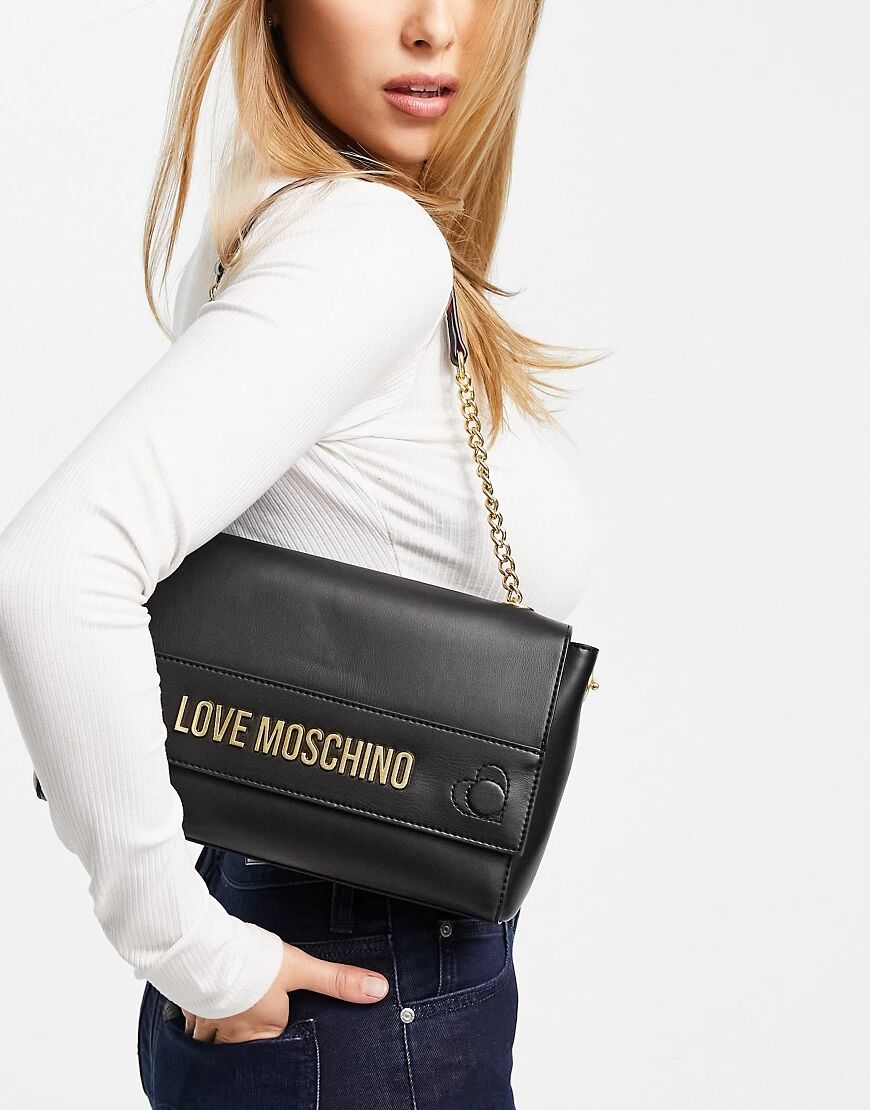 Love Moschino logo shoulder bag in black  Black
