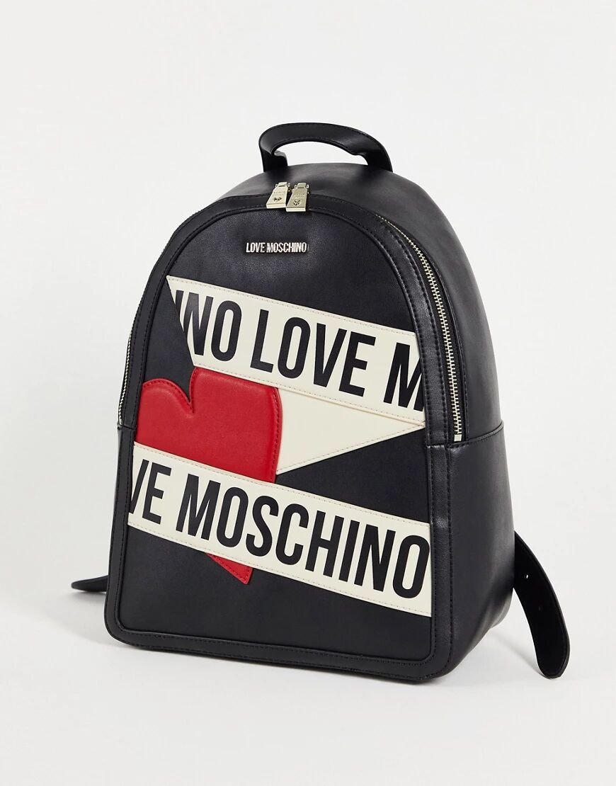 Love Moschino logo tape backpack in black  Black