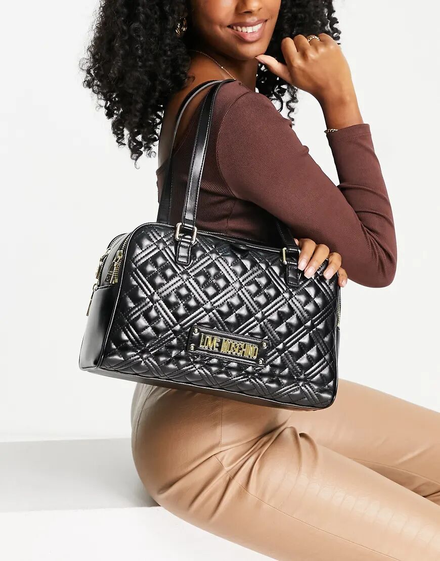 Love Moschino quilted tote bag in black  Black