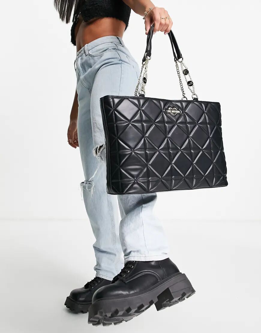 Love Moschino quilted tote bag in black  Black