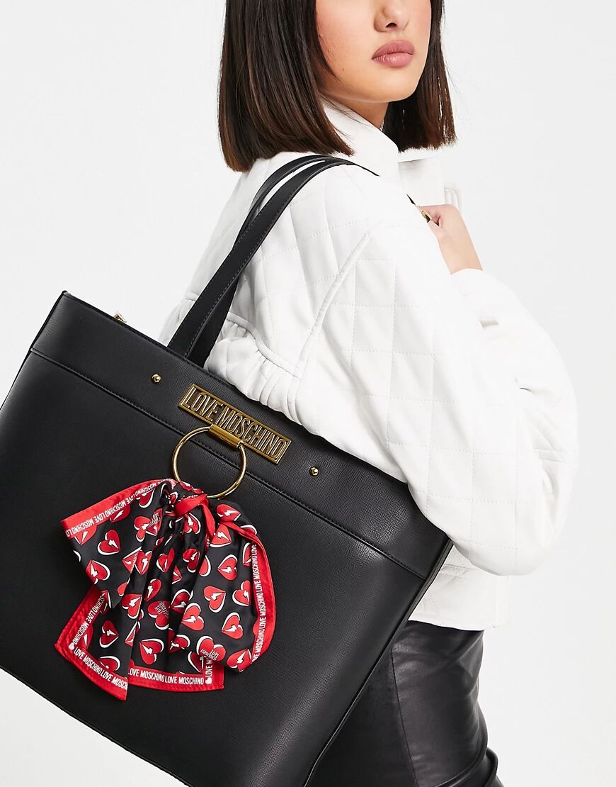 Love Moschino scarf detail tote bag in black  Black