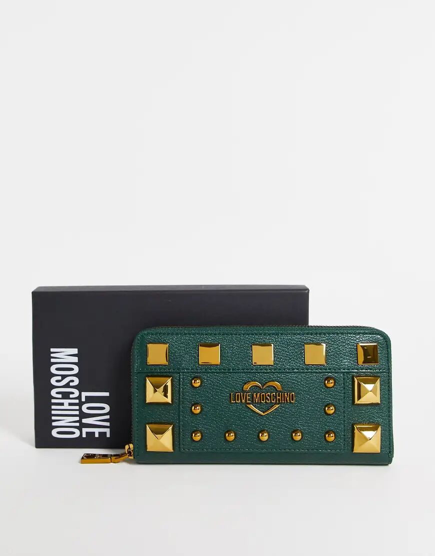 Love Moschino zip around stud zip around purse in dark green  Green