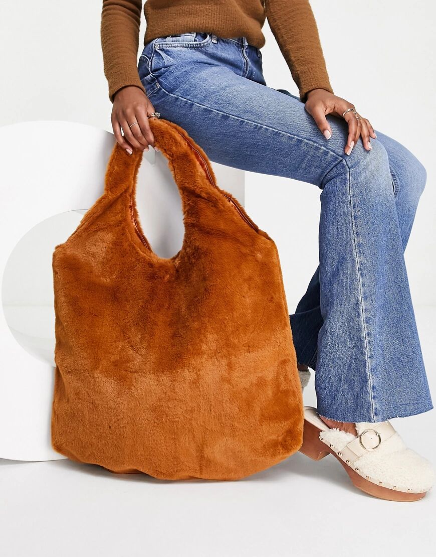 NA-KD furry tote bag in brown  Brown