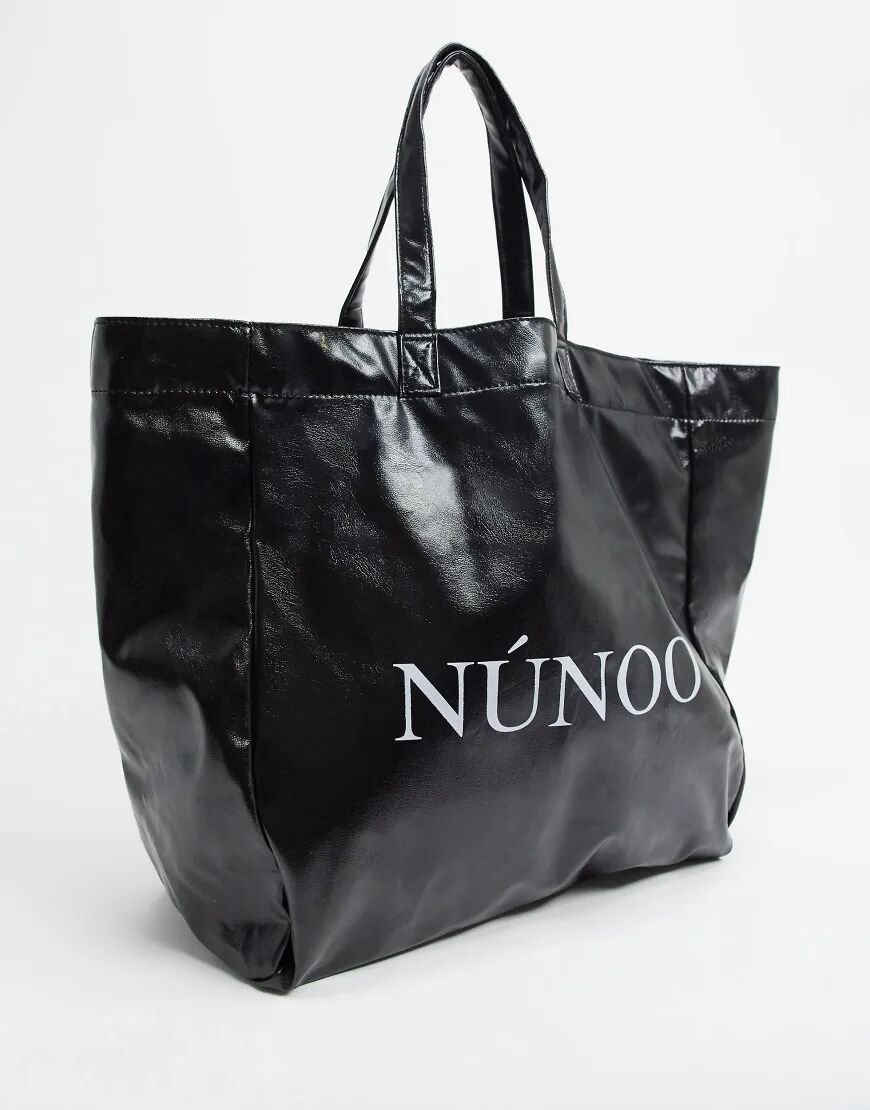 Nunoo veggie PU logo tote bage in black  Black