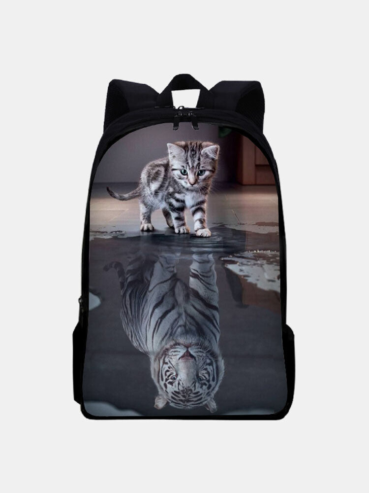 Newchic Women Men Inverted Image Cat Dog Pattern Printing Large Capacity Backpack