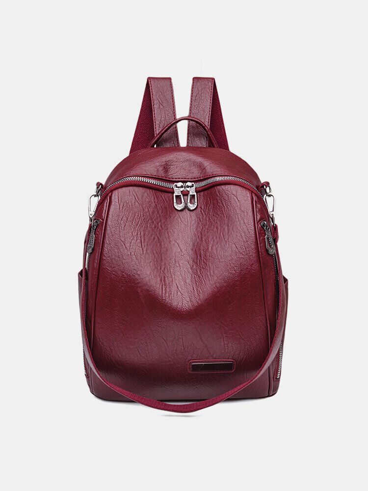 Newchic Retro Faux LeatherLarge Capacity Waterproof Fashion Multifunction Backpack Shoulder Bag