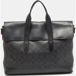 COACH Black Signature Coated Canvas and Leather Hamilton Portfolio Briefcase