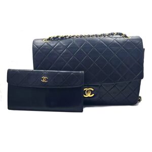 Chanel Vintage RARE Classic Flap Black Wallet Shoulder Bag Set