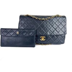 Chanel Vintage RARE Classic Flap Black Wallet Shoulder Bag Set