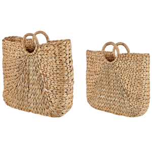 Beliani Set of 2 Baskets Natural Water Hyacinth with Handles Woven Bag Home Accessory Small Storage Material:Water Hyacinth Size:10/6x47/43x52/37