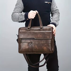 Temu Vintage Pu Leather Business Briefcase Messenger Bag Handbag For Men Travel Work Computer Bag Crossbody Shoulder Pack Dark Brown