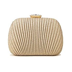 She & Bags Women'S Luxury Looking Pleated Style Clutch Evening Bag Pefect For Wedding Bridal Prom Party (Gold Shell)