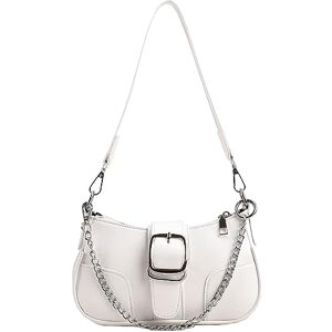 Fehploh Women Pu Leather Versatile Chain Armpit Bag Zipper Closure Solid Color Female Wedding Evening Bag (White)