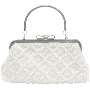 Lyga Evening Bag Ladies Clutch Retro Lattice Flower Pearl Evening Bag Wedding Party Handbag, White