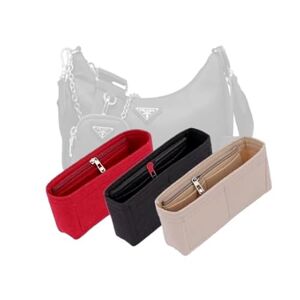 LinerLink Bag Organizer for Prada Re-Edition 2005 Hobo Bag (22L x 18H x 6D cm) Handmade Custom Bag Insert 2mm Felt Bag Liner Women Handbag Shaper (Black, Style B: Side Zipper)