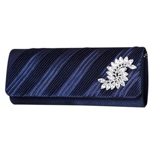 CORIOS Ladies Rhinestone Evening Bag Sparkly Crystal Handbag Pleated Clutch Bag Bridal Wedding Purse Glitter Shoulder Bag with Detachable Chain Elegant Crossbody Bag Blue