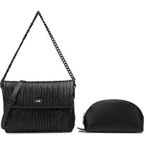 Sea Choice Women Pu Shoulder Hobo Bag Elegant Cross Body Bag Soft Ladies Handbags 2 Pieces (Black)