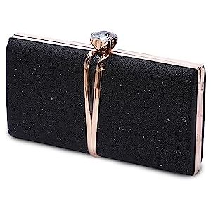 CORIOS Rhinestone Evening Bag for Women Sequin Clutch Bag Bridal Wedding Purse Glitter Shoulder Bag with Detachable Chain Luxury Crystal Handbag Crossbody Bag for Banquet Party Cocktail Prom Black