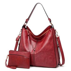 Lifetooler Hobo Bags for Women Handbags for Women PU Leather Large Tote Bag Handbag and Purse Set Waterproof Crossbody Bags for Outdoor Shopping Traveling(red)