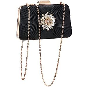 CORIOS Sequin Evening Bag for Women Sparkly Rhinestone Clutch Bag Bridal Wedding Purse Glitter Crystal Shoulder Bag Elegant Crossbody Bag Luxurious Banquet Cocktail Prom Party Handbag Black