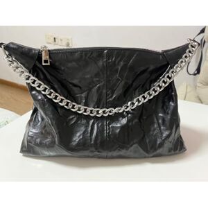 Generic 9593uk Metallic Crinkle Leather Hobo Bag, Womens Casual Sling Shoulder Bag Handbag With Chain Strap (Black)