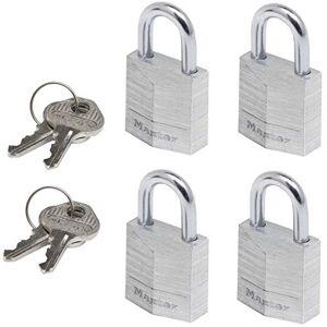 MASTER LOCK Small Padlocks [Key] [Keyed Alike] [Family Pack of 4] 9120EURQNOP - Best Used for Backpacks, Luggage, Computer Bags, Locker, Gym and More, Silver