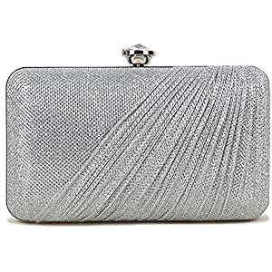 She & Bags Women'S Premium Collection Various Shape And Sizes Shiny Silver Clutch Evening Bag For Wedding Bridal Prom Party (Draped Silver Round)