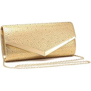 She & Bags Women'S Premium Collection Various Shape And Sizes Shiny Gold Clutch Evening Bag For Wedding Bridal Prom Party (Large V Envelope Raindrop)