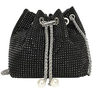 Generic Crossbody Shoulder Evening Bag Shinny Bling Clutch Purse Bucket Pearl Strap Handbag For Women Vintage Male (Black, One Size)