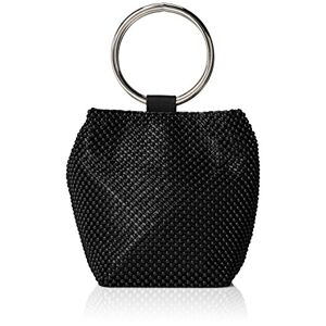 Jessica McClintock Women's Gwen Ball Mesh Ring Wristlet Pouch Clutch Evening Bag, Black, One Size