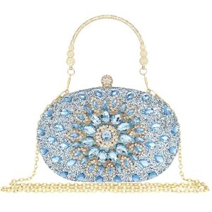 Generisch Women'S Evening Bag Diamond Clutch Bag Chain Shiny Rhinestone For Wedding Bridal Prom Cocktail Party Women'S Evening Handbag, Light Blue Clutch, 20 X 6 X 15,5 Cm