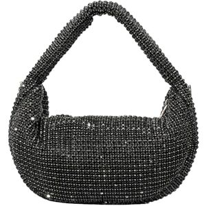 Crgangzy Women Fashion Dumpling Bag Sparkly Rhinestone Evening Clutch Simple Underarm Bag Stylish Armpit Bag Top Handle Bag (Black)