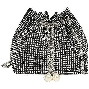 Generic Crossbody Shoulder Evening Bag Shoulder Bag Ladies Hand Bags Crossbody Bags For Women Evening Clutch Bags Shinny Bling Clutch Purse Bucket Pearl Strap Handbag For Women Women Bag (Silver, One Size)