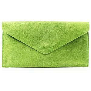 Er Traders Ltd Ladies Women Real Suede Leather Envelope Chain Clutch Party Prom Evening Bag (Green)