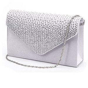 Creoqiji Wide Shoulder Strap For Bags Satin Party Large Clutch Women'S Evening Bag Envelope Diamante Bag Bags Holder, Silver, One Size