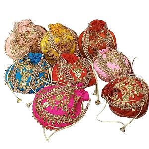 Sambhav Quilt Hub Designer Women Potli Bags - Rajasthan Batwa For Wedding And Parties - Indian Ethnic Designer Embroidered Silk Pouch Bag, Pink