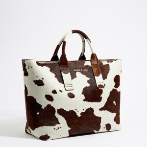 BIMBA Y LOLA Large Cow print leather shopper bag BROWN UN adult