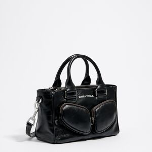 BIMBA Y LOLA Medium black leather Pocket tote bag BLACK UN adult