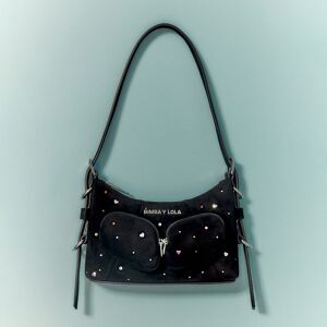 BIMBA Y LOLA Mini black leather Swarovski Pocket slouch bag BLACK UN adult