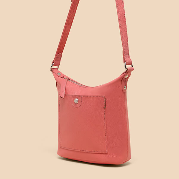 White Stuff Mini Fern Leather Crossbody Bag Mid Coral