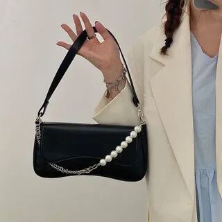 Mirandopa Faux Leather Hobo Bag With Faux-Pearl Strap Black - One Size  - Accessories