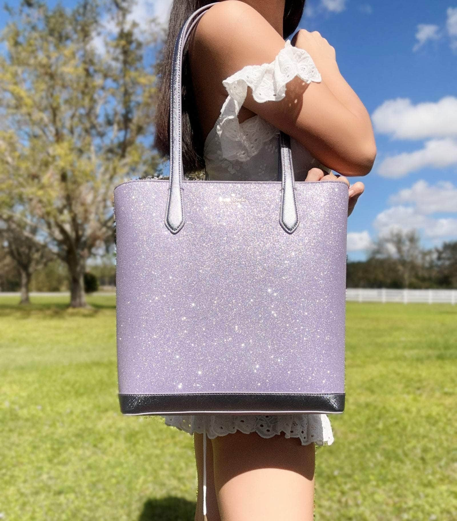 Kate Spade Tinsel Lilac Frost Purple Glitter Shoulder Tote Bag Handbag Holiday