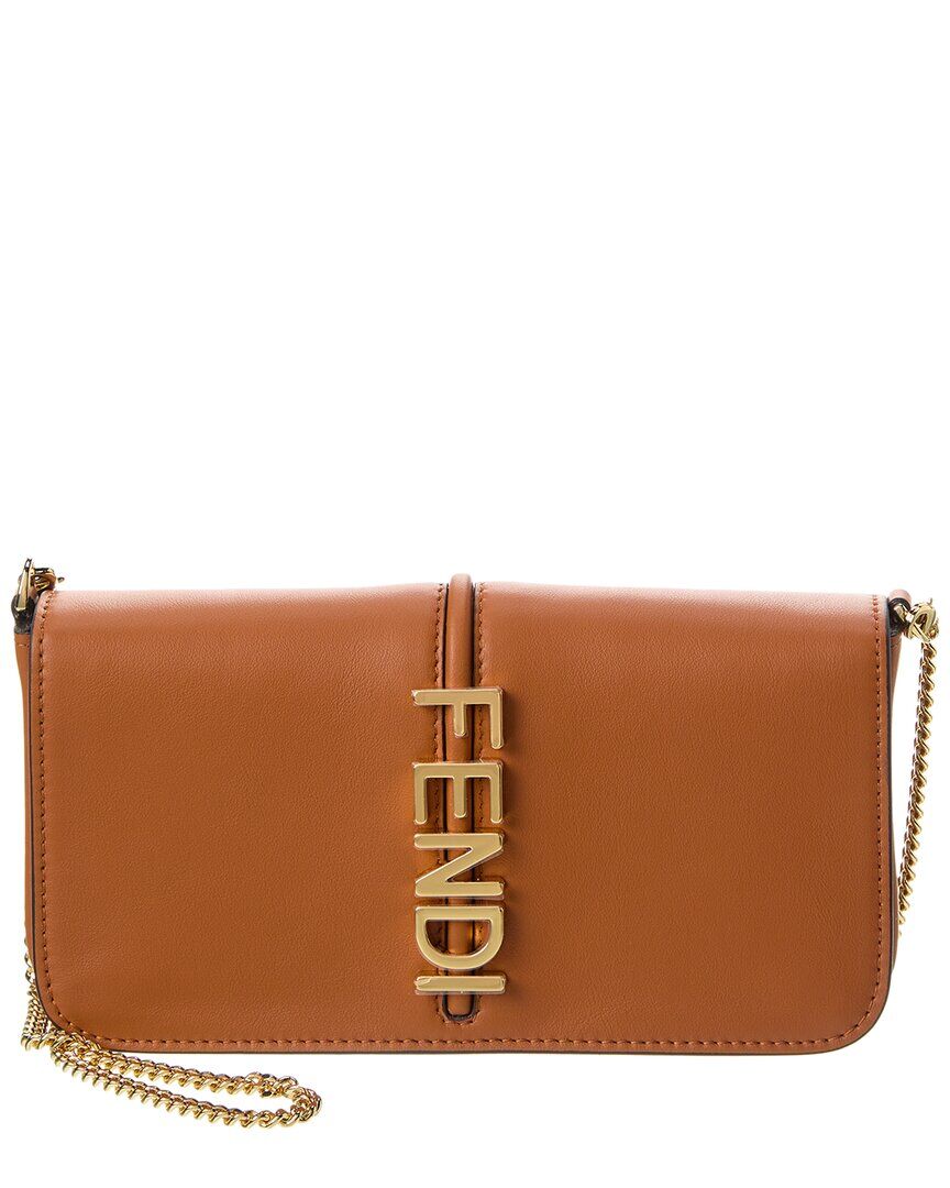 FENDI Fendigraphy Leather Wallet On Chain Brown NoSize