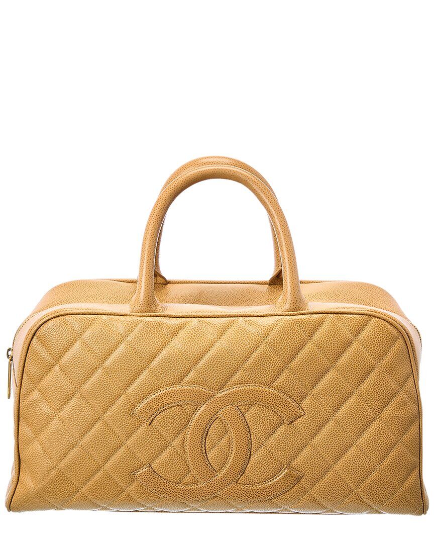 Chanel Beige Quilted Caviar Leather Medium CC Bowler Bag (Authentic Pre-Owned) NoColor NoSize